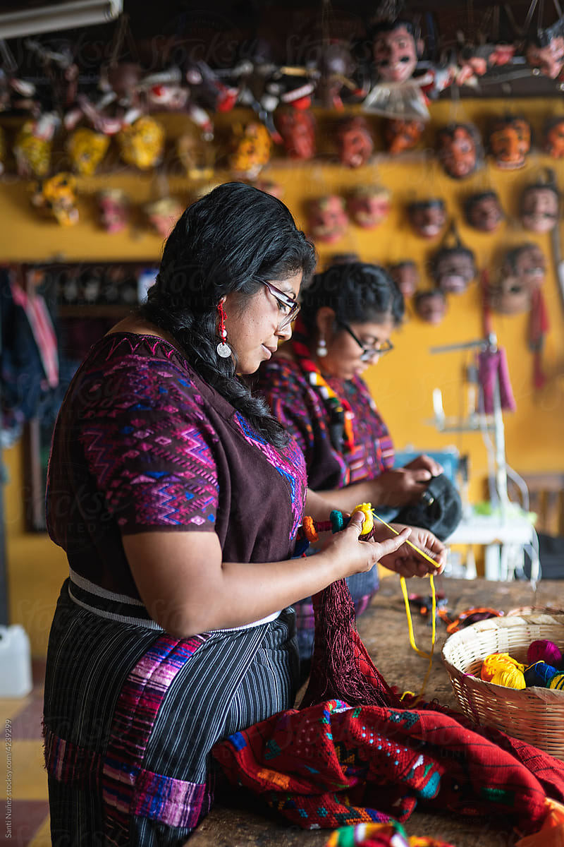 Seamstresses in a handicraft workshop in Guatemala.