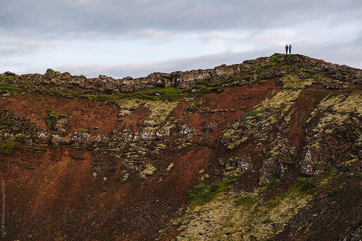 Hikers Walking at Kerid Volcanic Crater