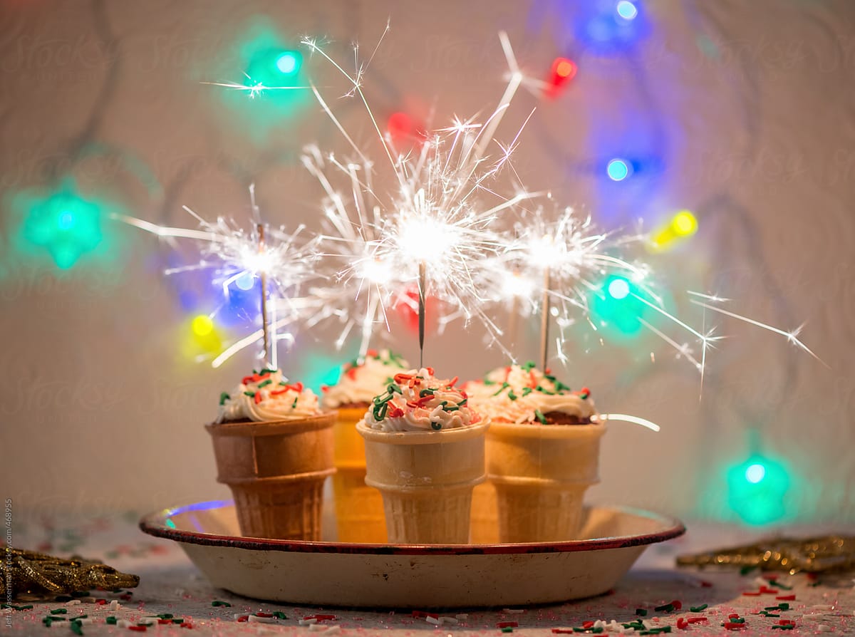 Cupcakes in Ice Cream Cones with Sparklers