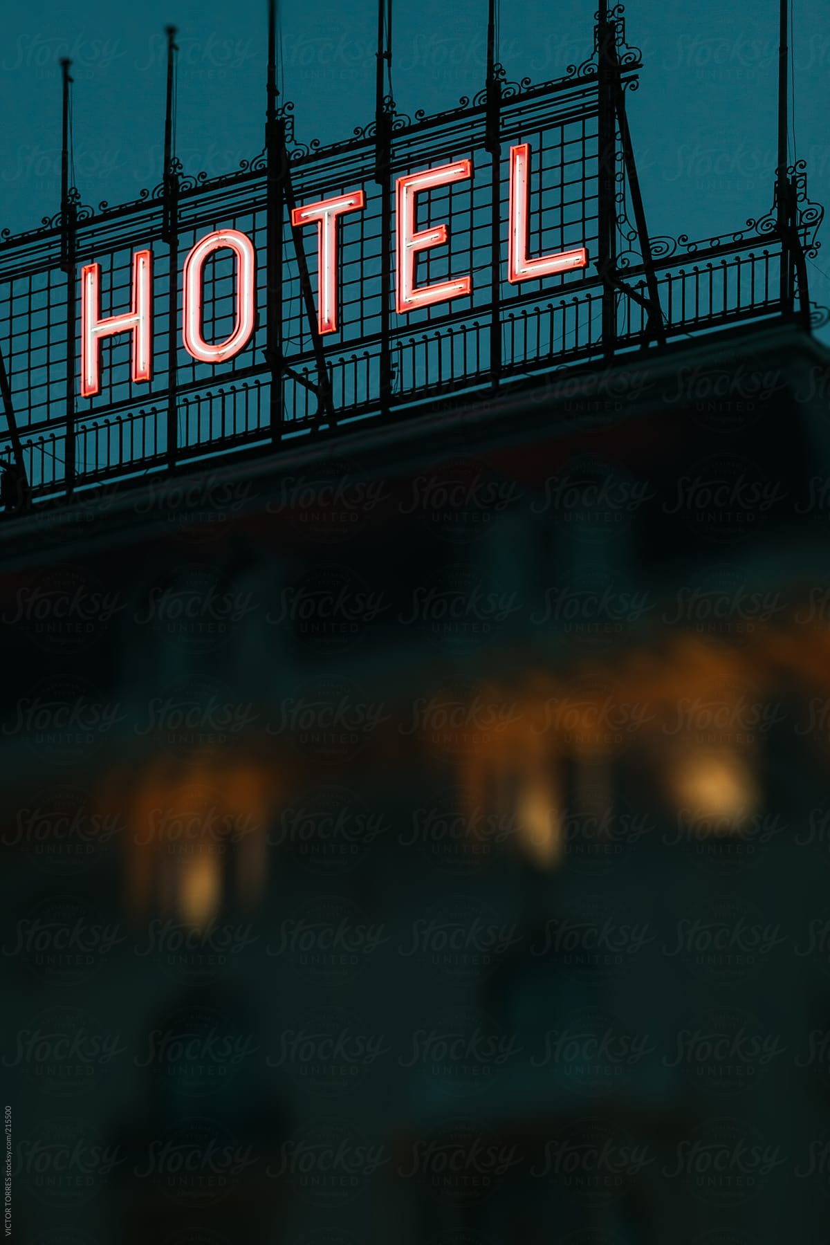 Hotel Neon Sign at Night