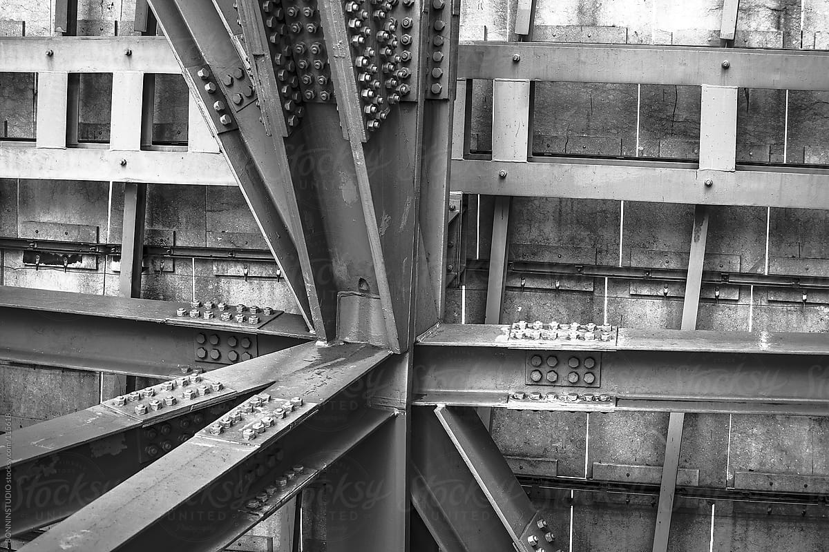 Steel structure on black and white