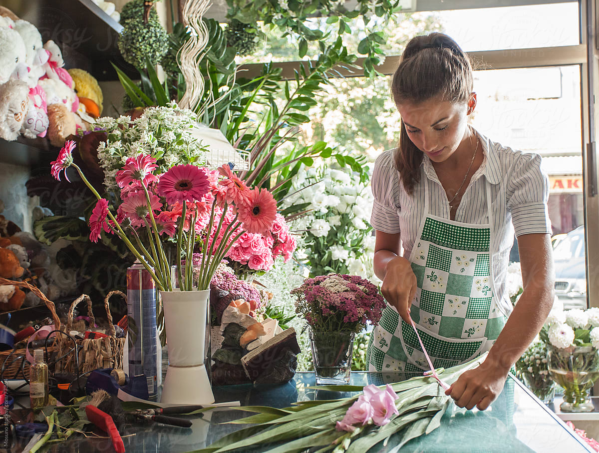 Florist working in her flower shop.