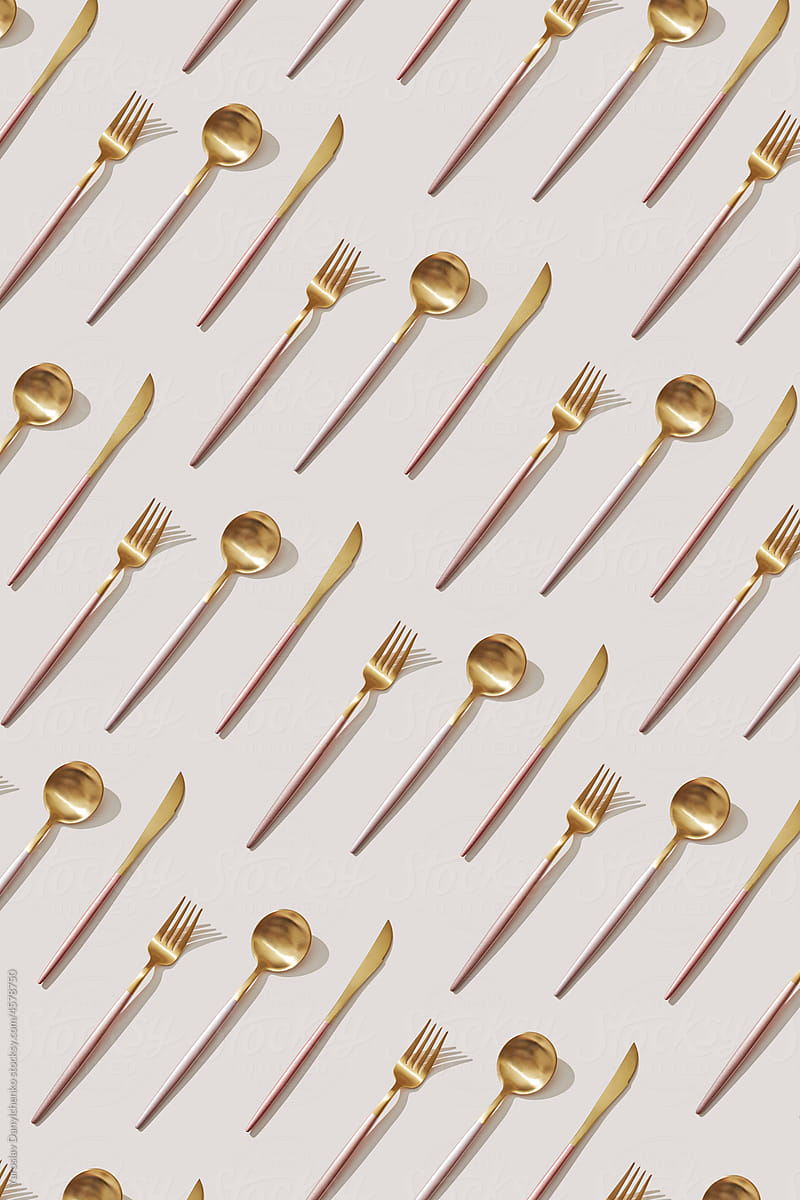 Creative pattern of luxury golden cutlery
