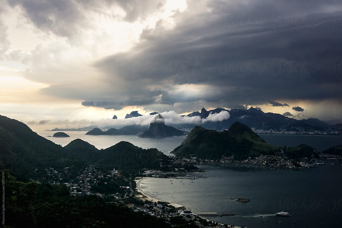 Amazing view of Rio de Janeiro, before a Thunderstorm. Brazil.