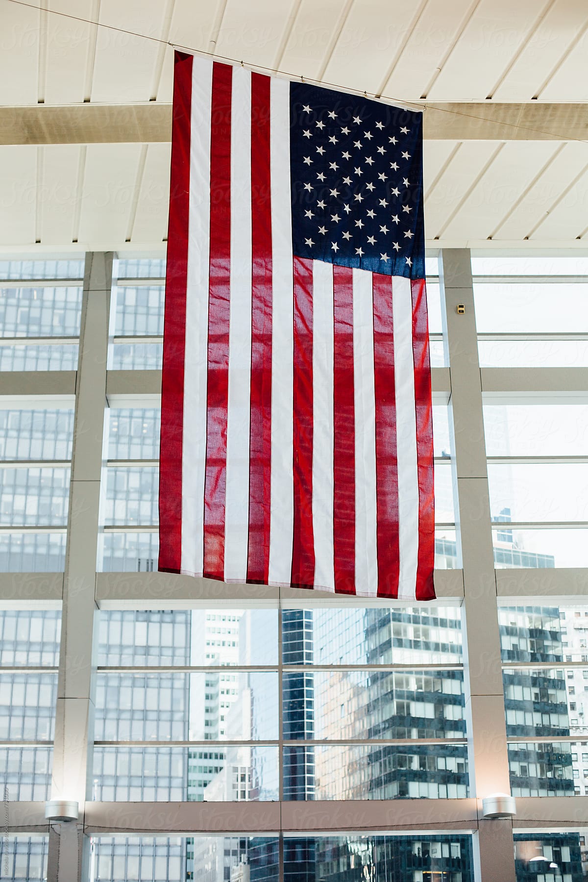 American flag hanging in a building