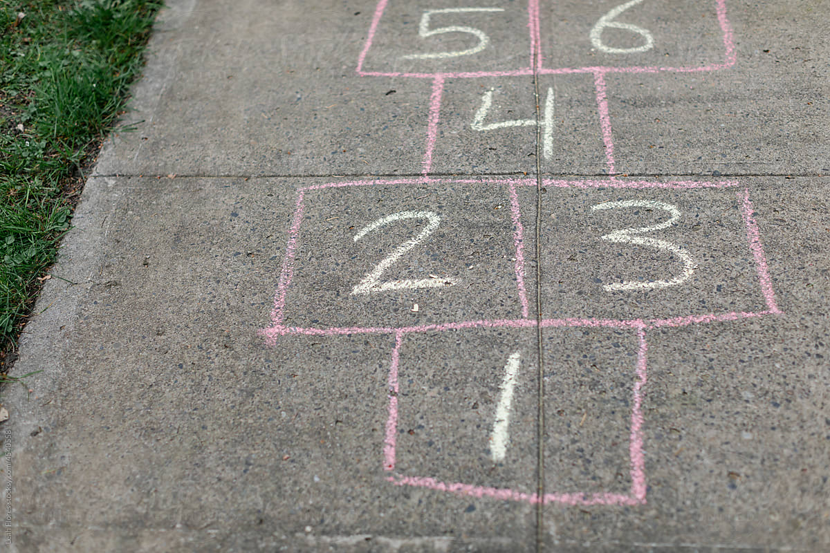 Hopscotch Game Drawn on Sidewalk with Chalk