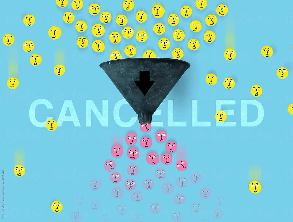 Cancel Culture Concept with Emojis and Funnel