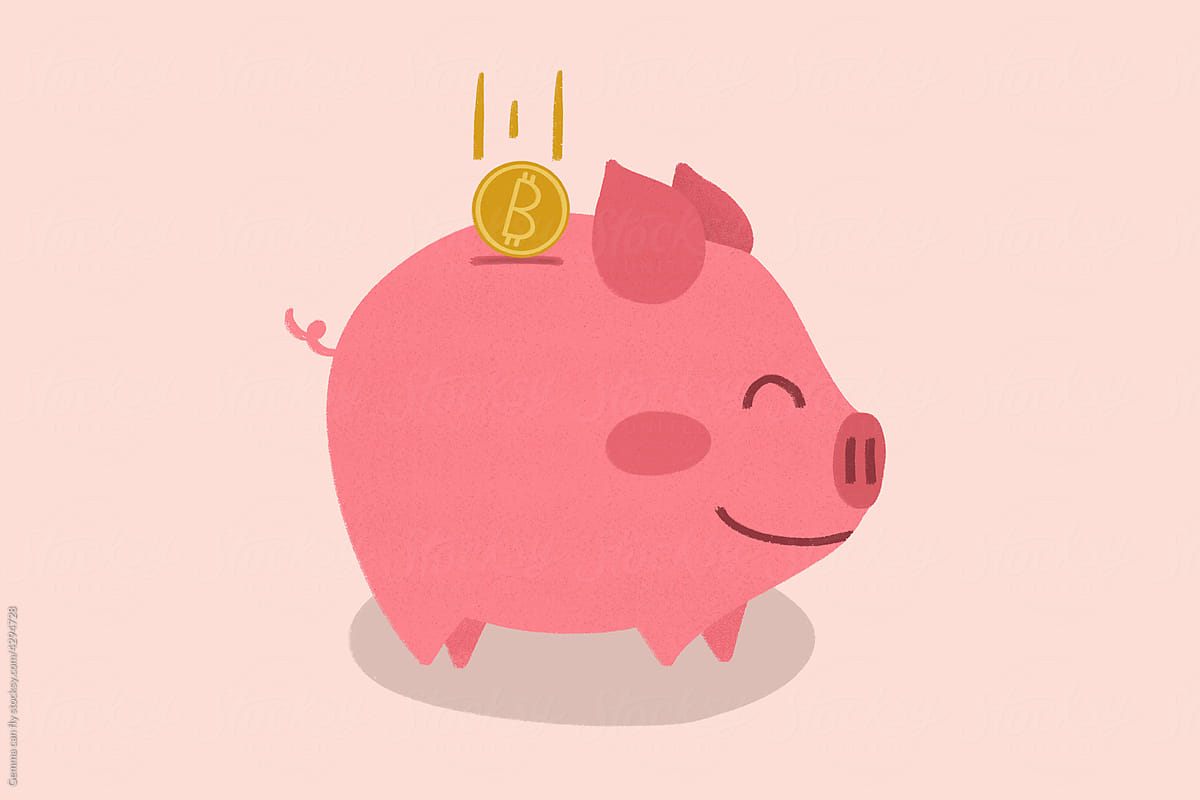 Piggy bank bitcoin crypto illustration