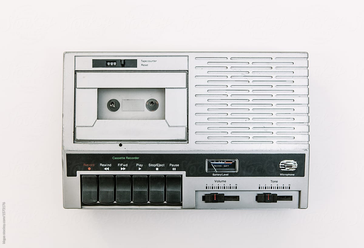 Portable 1980\'s cassette deck tape recorder.