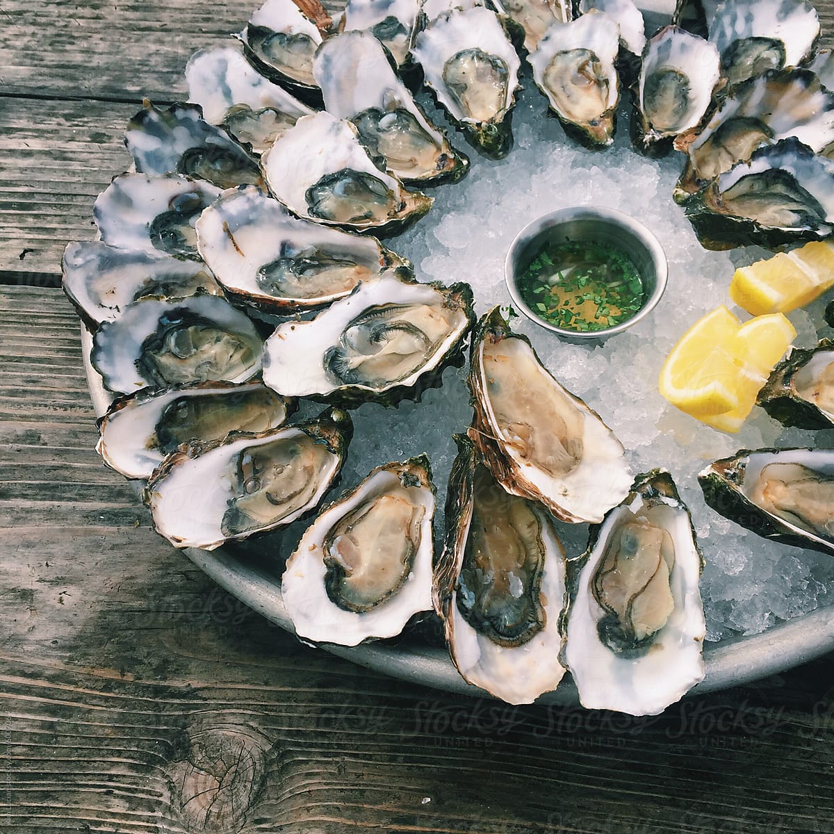 Oysters on Rustic Table