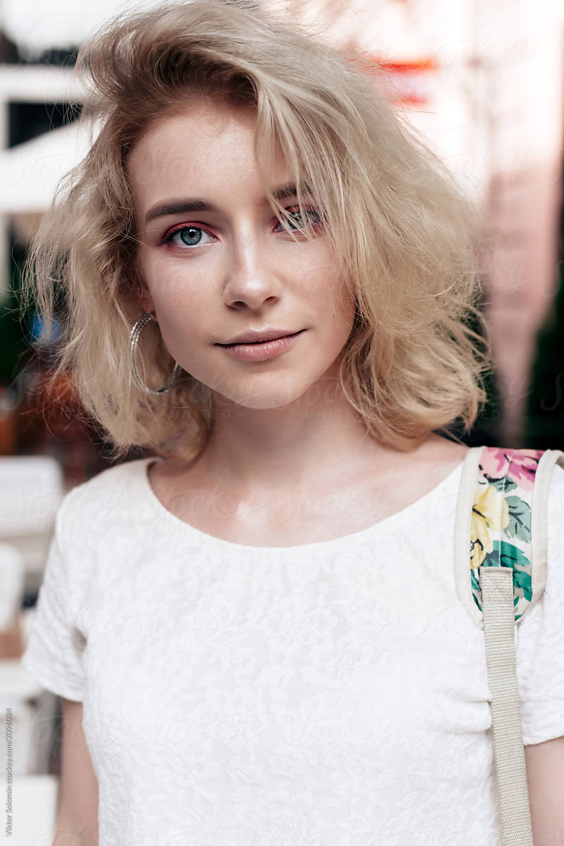 Summer Street Portrait Of Beautiful Blonde Girl By Viktor Solomin 