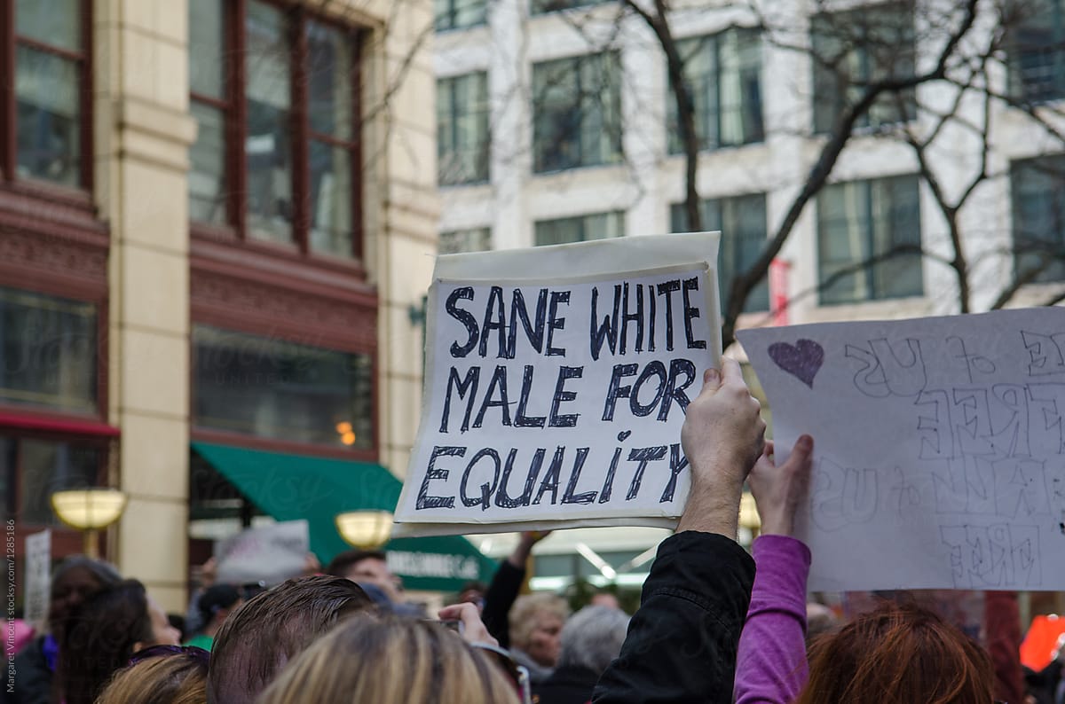 protest sign - sane white male for equality