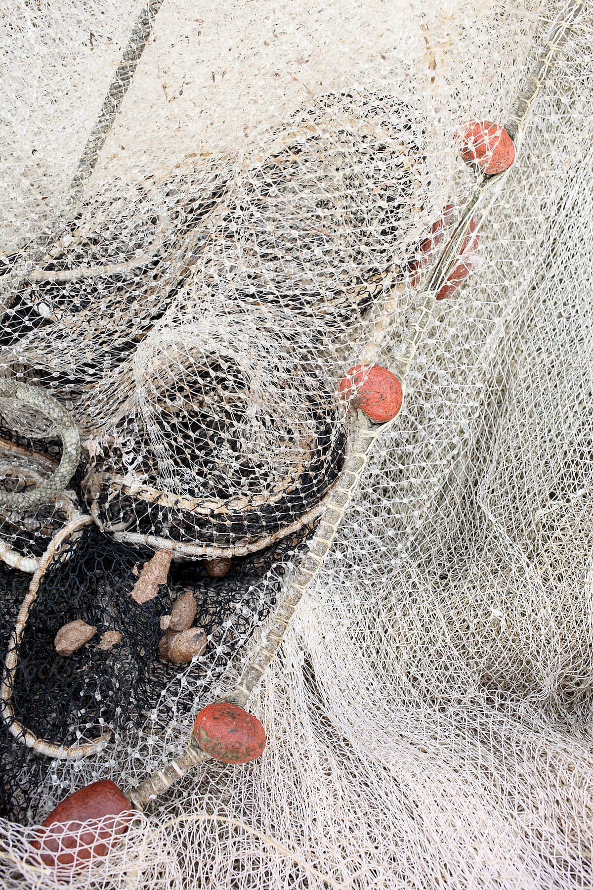 Wet fishingnets, hung out to dry