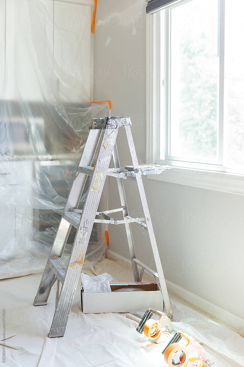 Painter\'s ladder in modern kitchen.