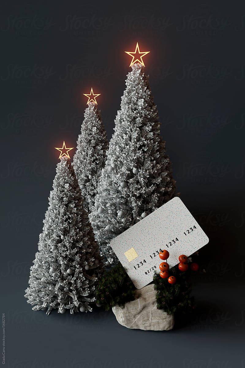 Credit card and christmas trees
