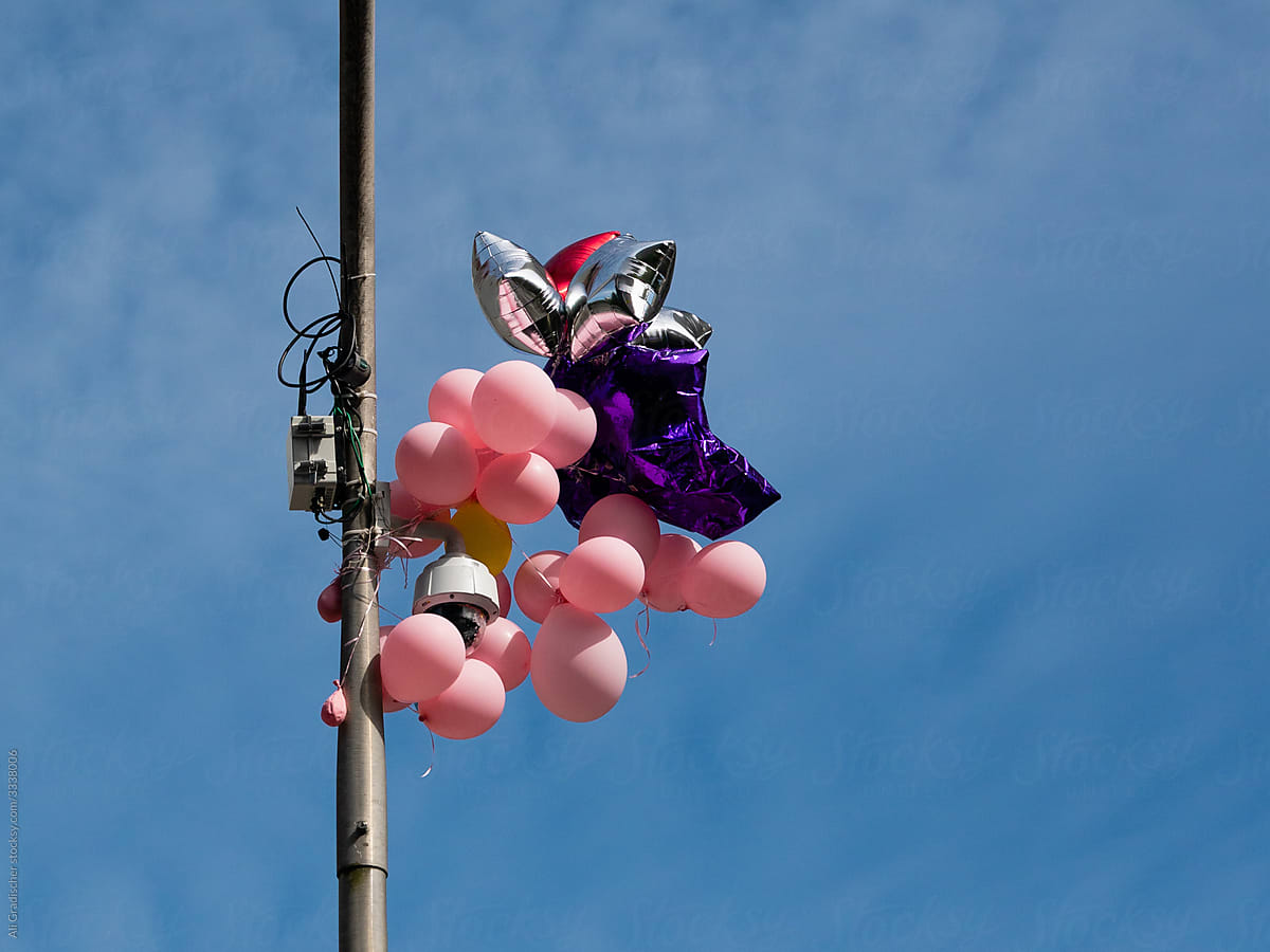 Pink Balloons on a Lamp Post