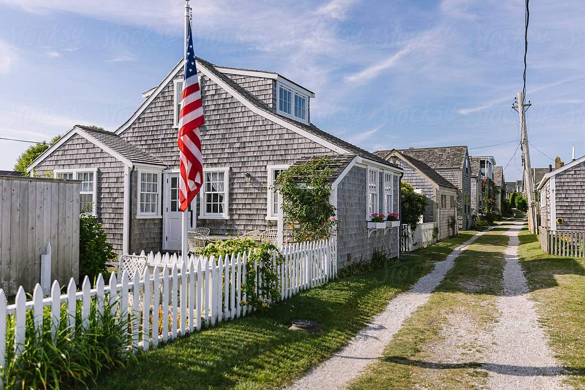 American Flag in Village of Siasconset on Nantucket Island Massachusetts