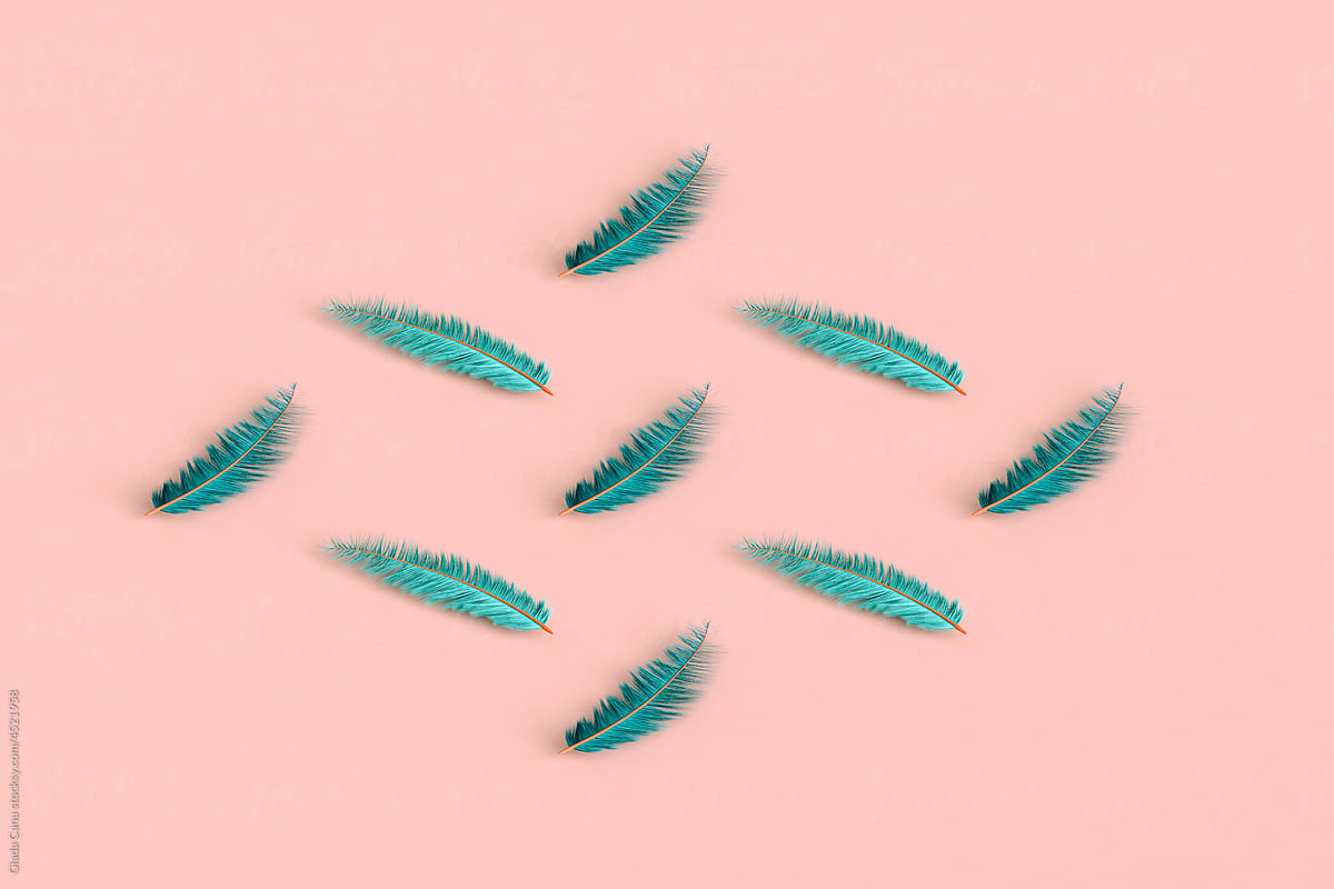 3d rendering of set of blue feathers