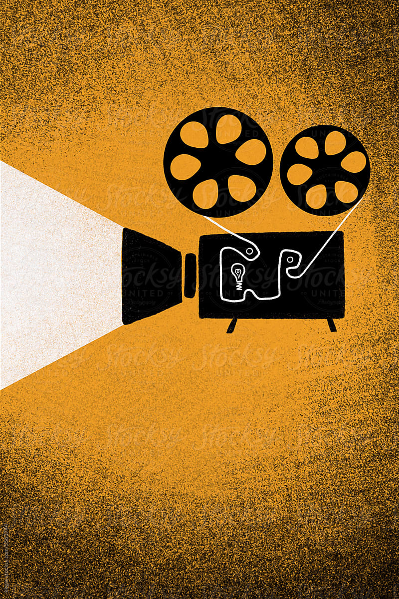 Film projector on yellow background