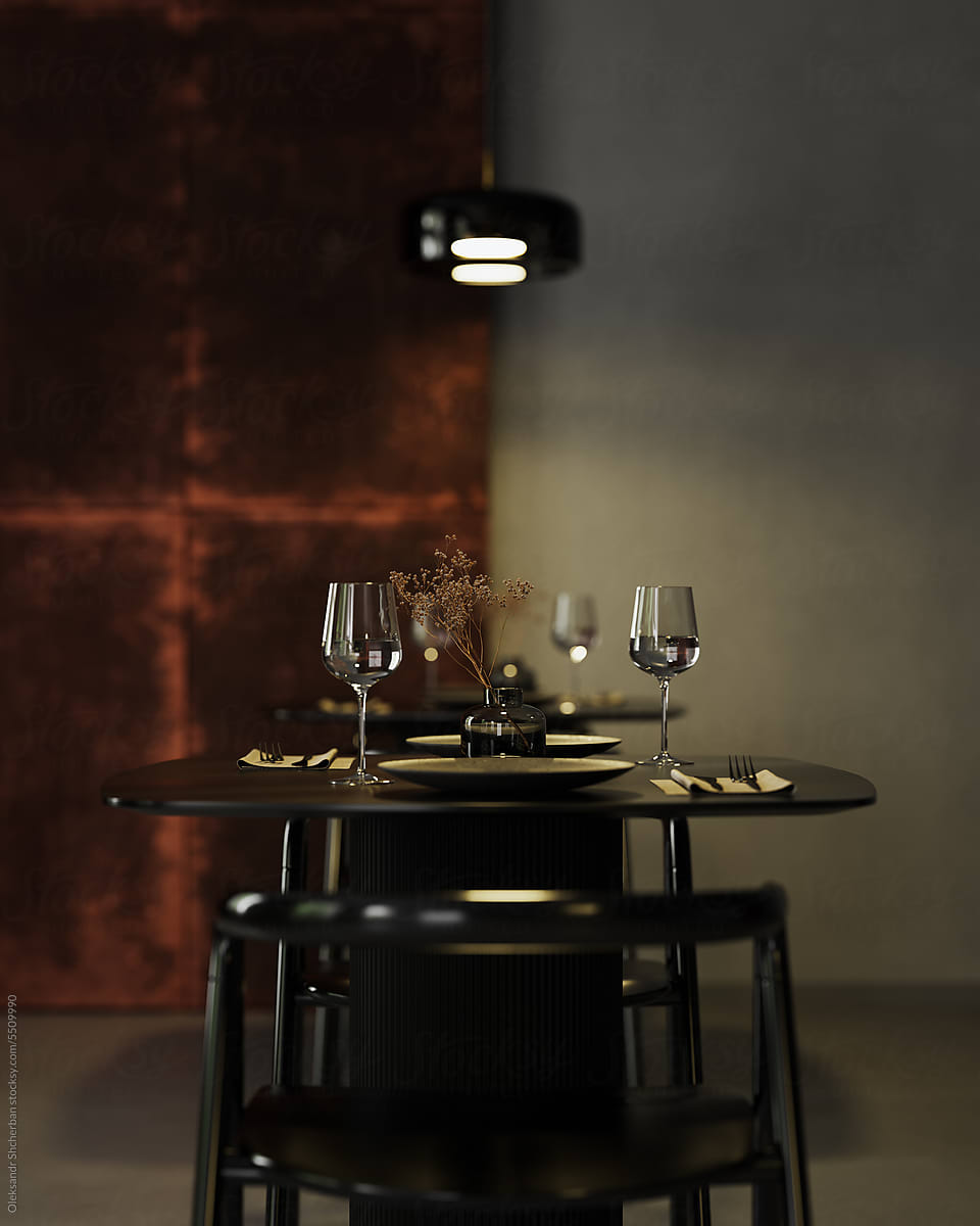Fine dining restaurant interior design concept, 3d rendering