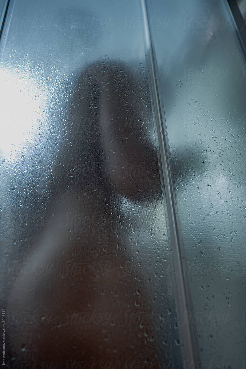 Diffuse Silhouette Washing Man In Shower Stall