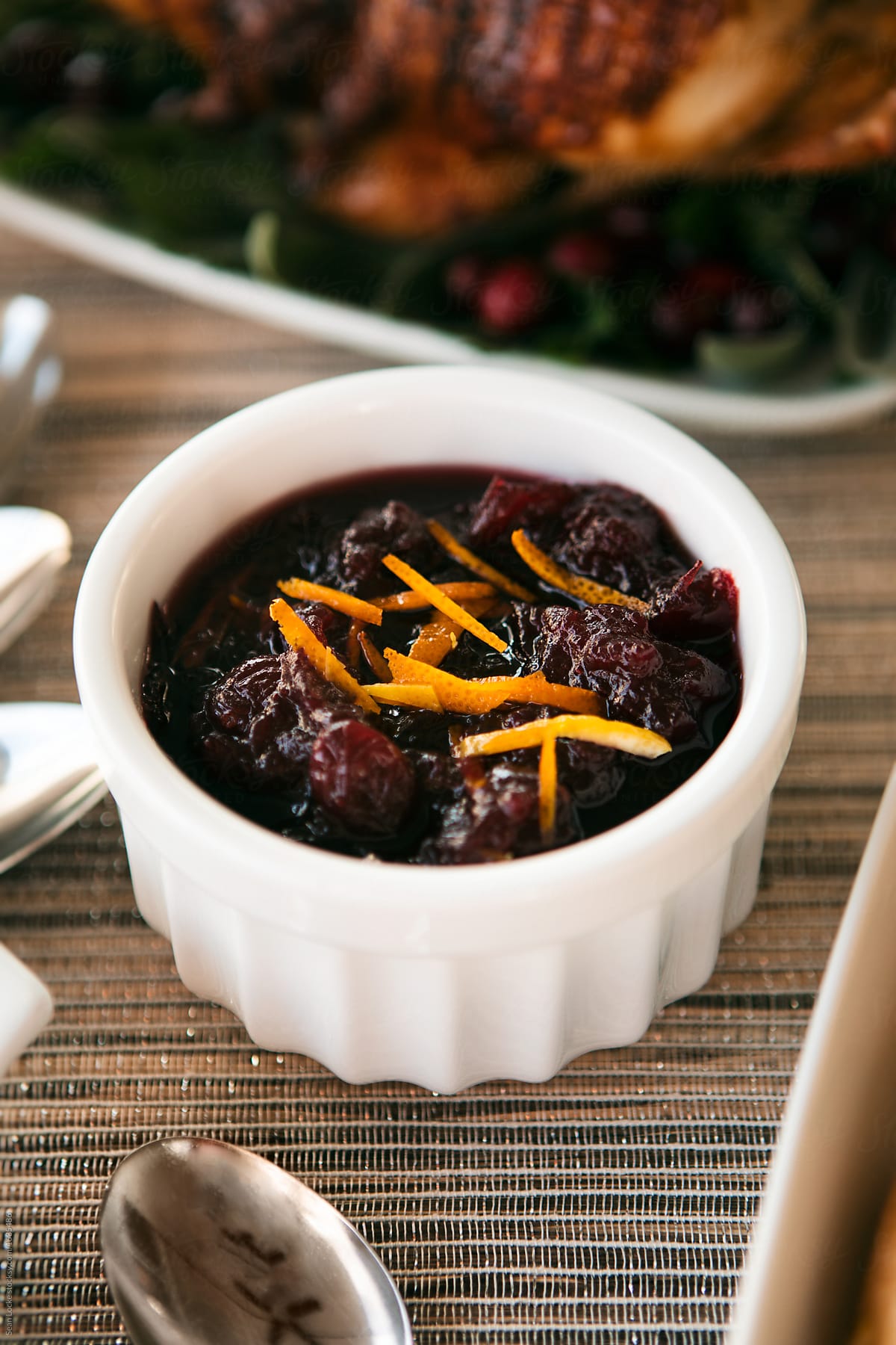 Thanksgiving: Small Dish Of Cranberry Sauce With Fruit Zest
