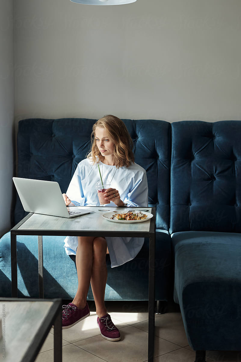 Woman Working On Lunch Break By Stocksy Contributor Clique Images