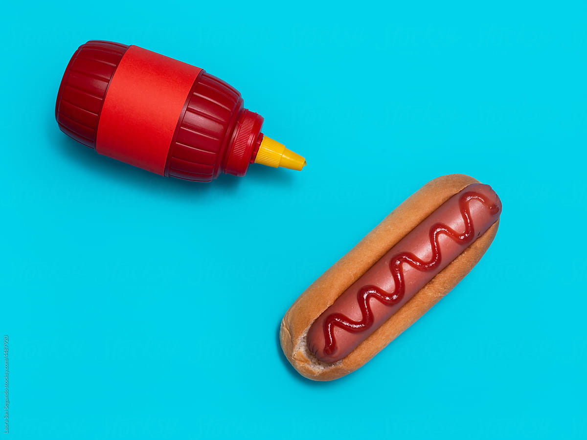 Still life with hot dog and ketchup