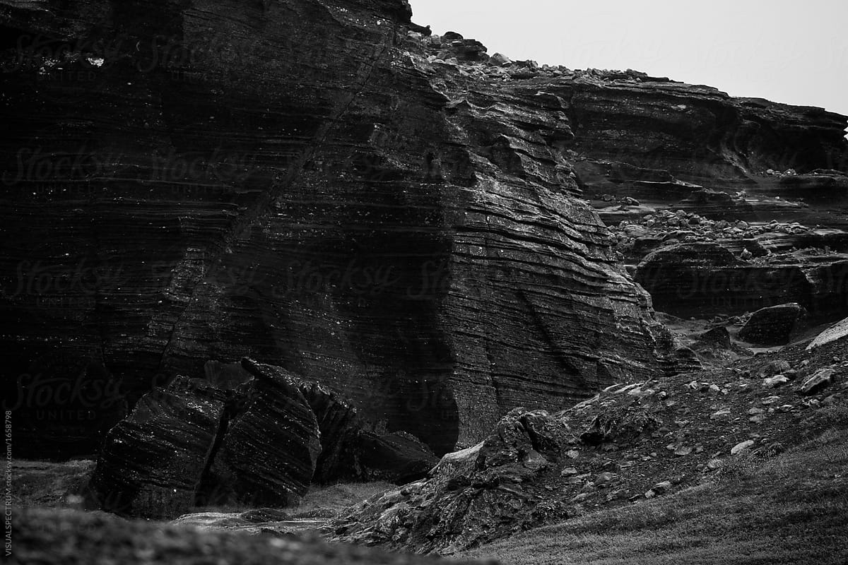 Volcanic Rock Face in Black and White