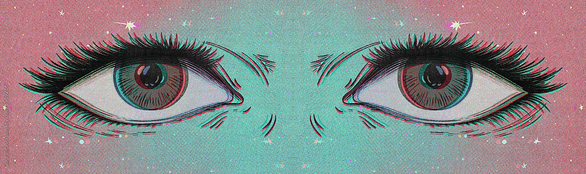 Eyes On Holographic Background With Stars