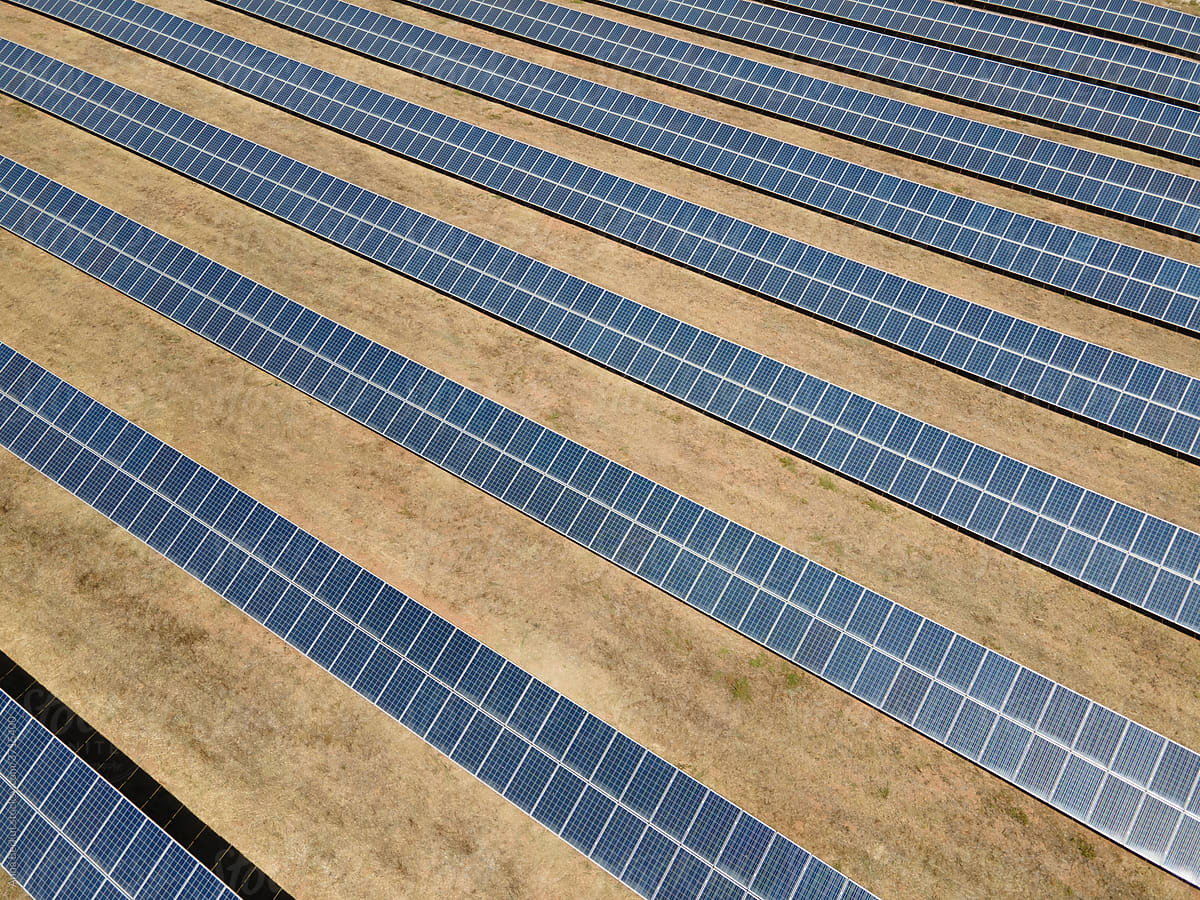 solar panels aerial view, green energy