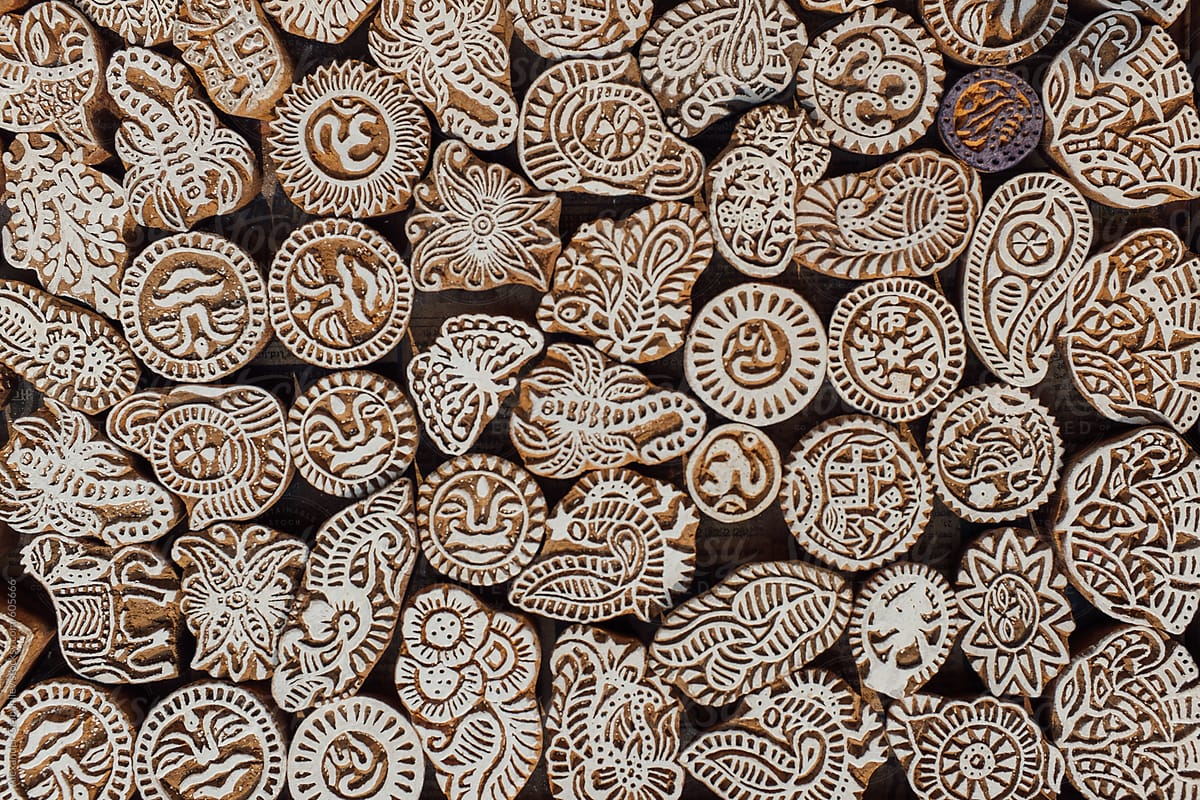 Indian wood carving printing block stamp