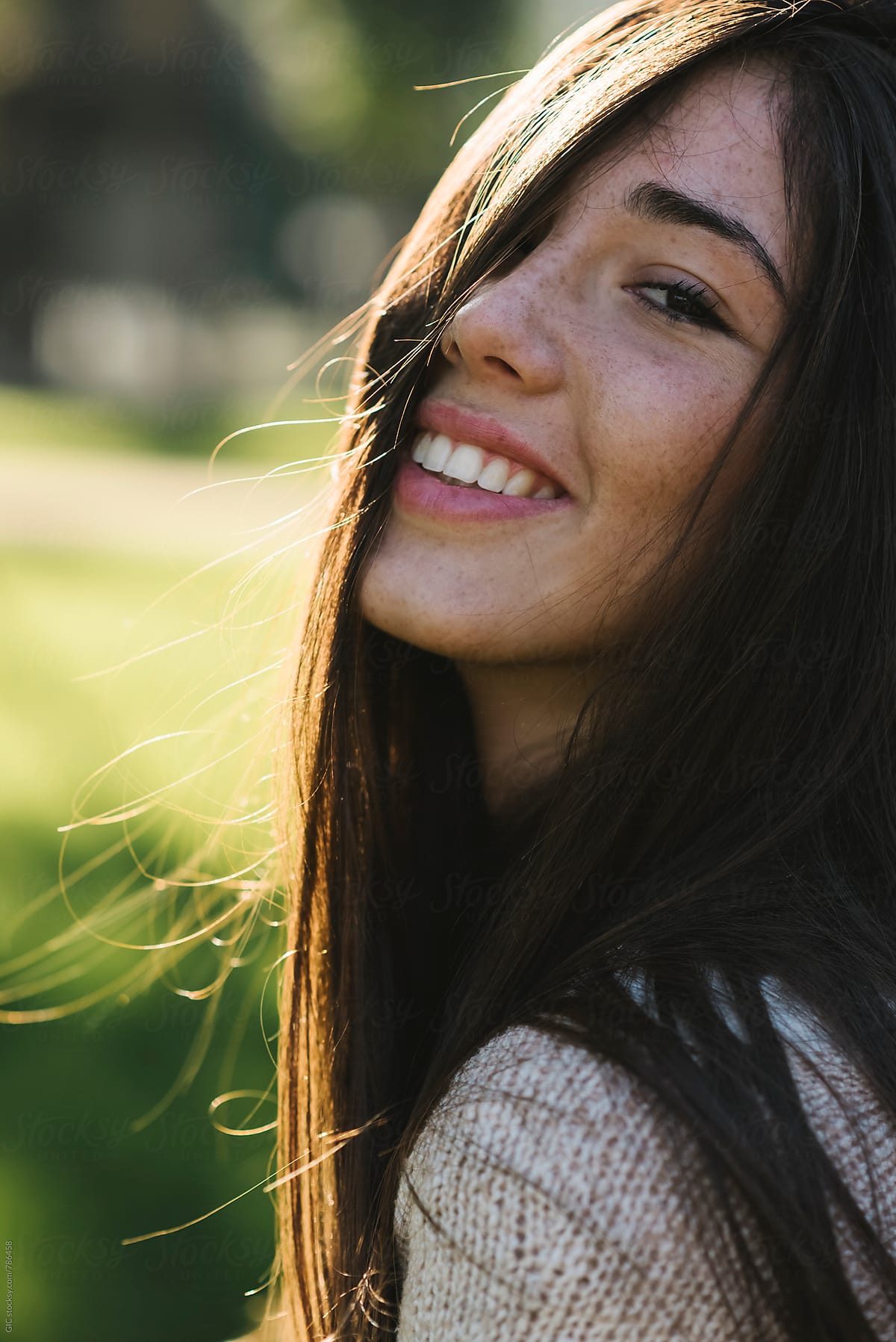 Happy And Beautiful Young Woman Portrait by Simone Wave - Portrait, Smiling