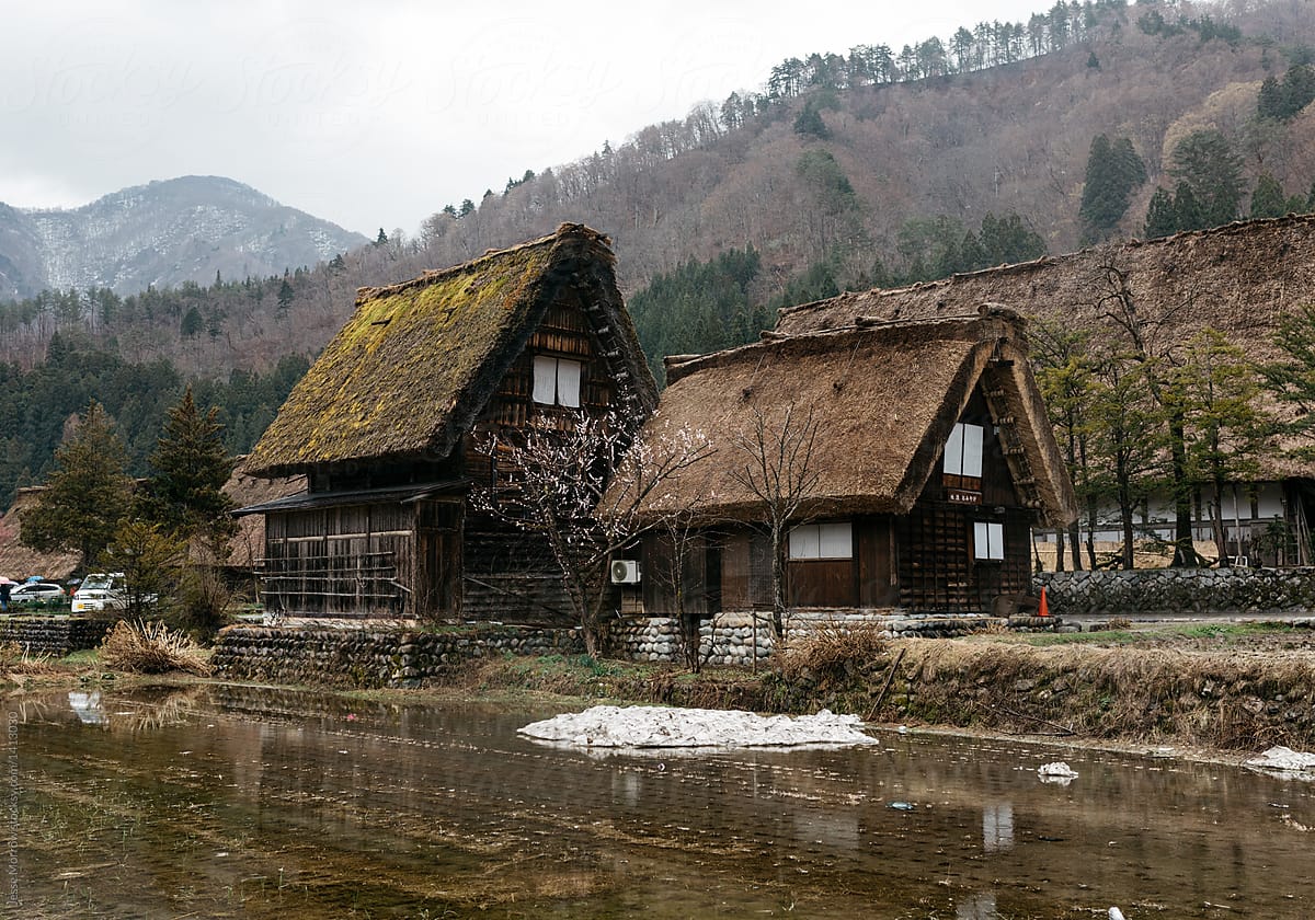 beautiful view of ncient traditional japanese  country  farm homes in shirakawa go area by Jesse 