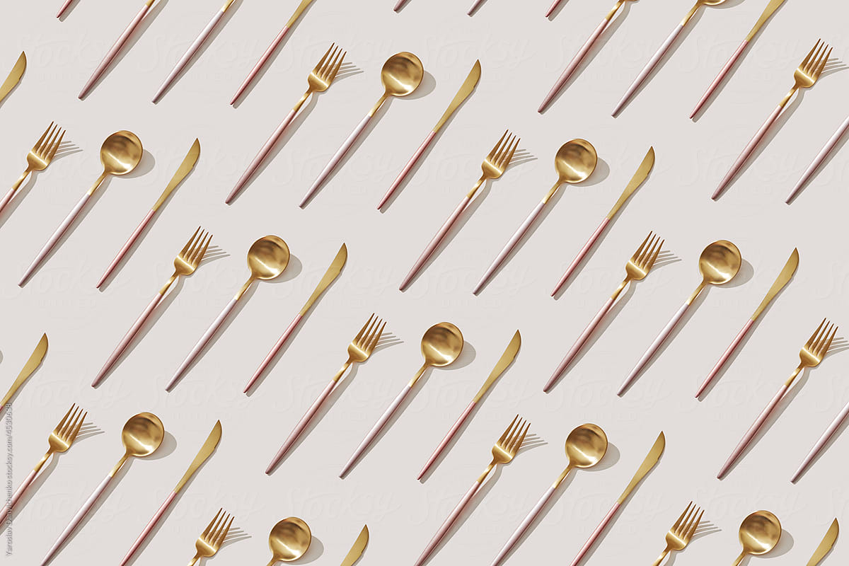 Seamless pattern of fancy golden cutlery