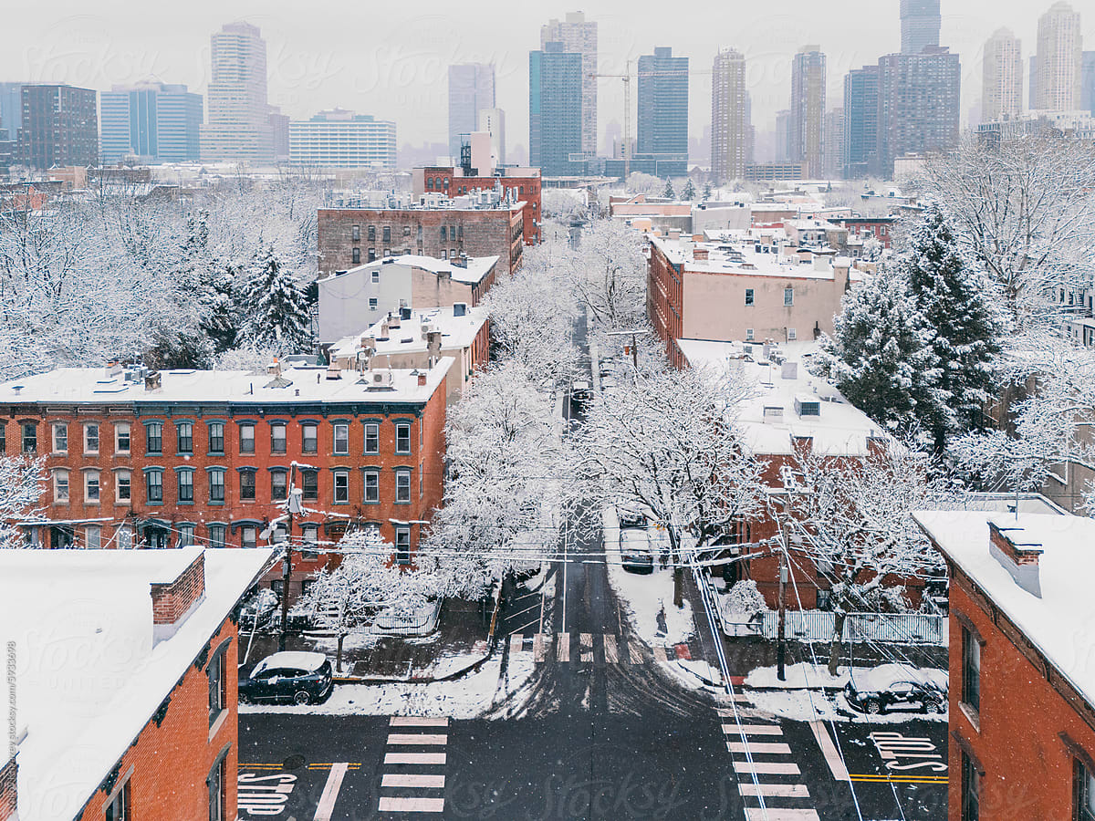 Snow-Covered Jersey City Neighborhood in Winter
