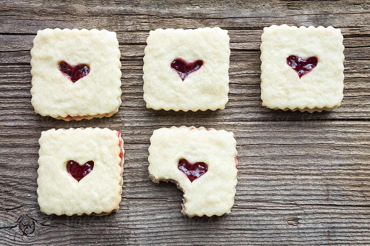 Linzer cookies with heart cut-out