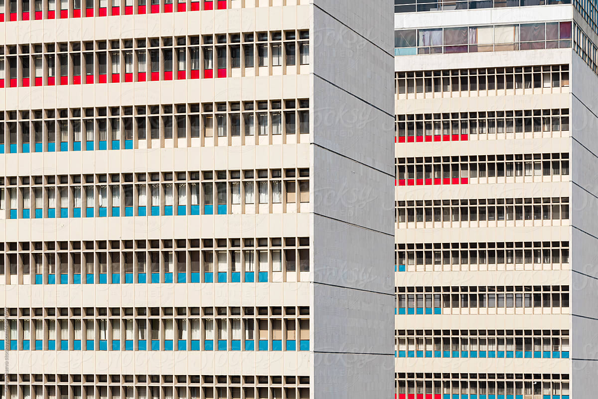 Red and blue squares of a building