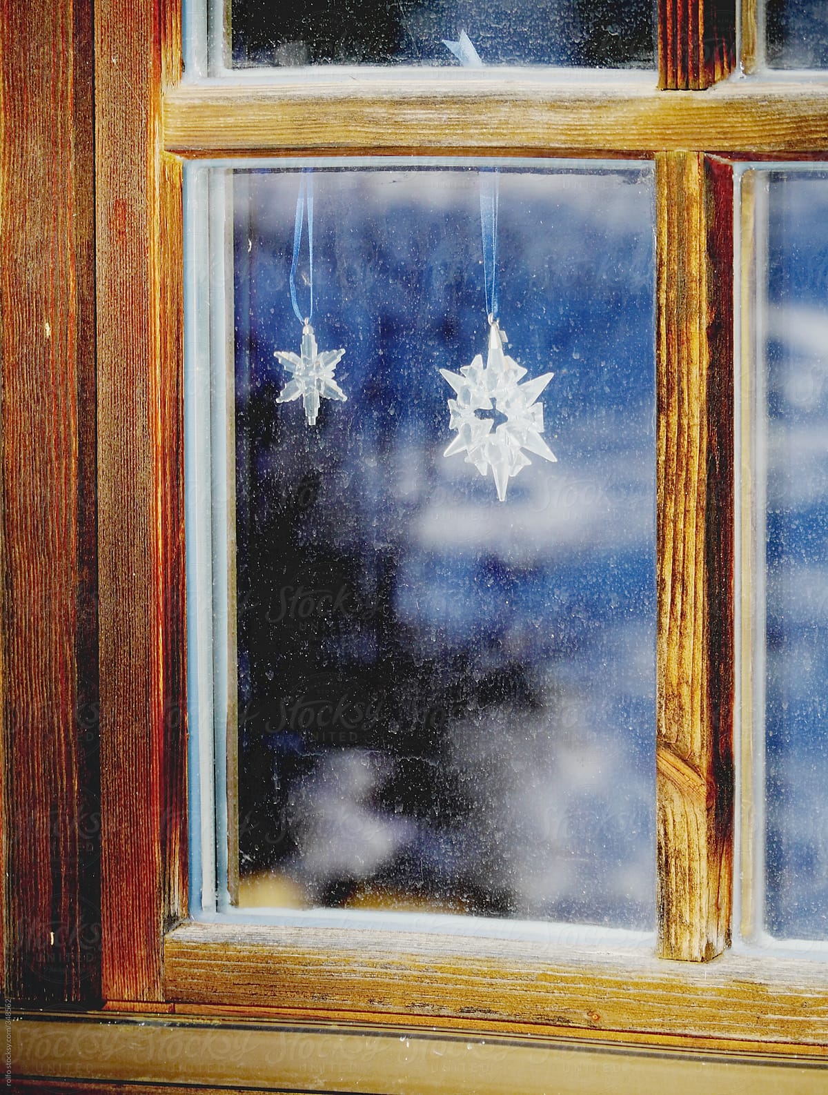 christmas ornaments on window