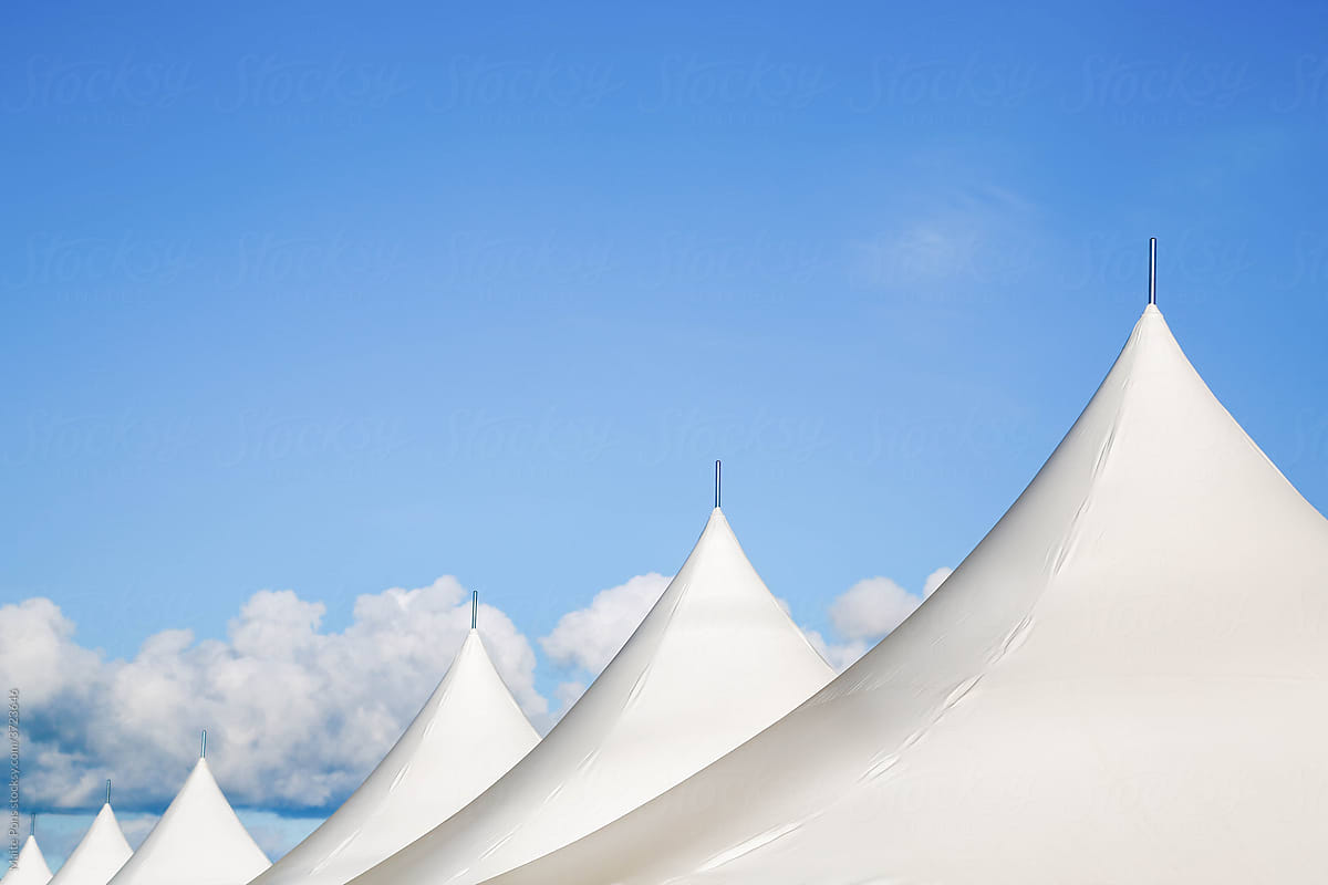 White Tents with Blue Background