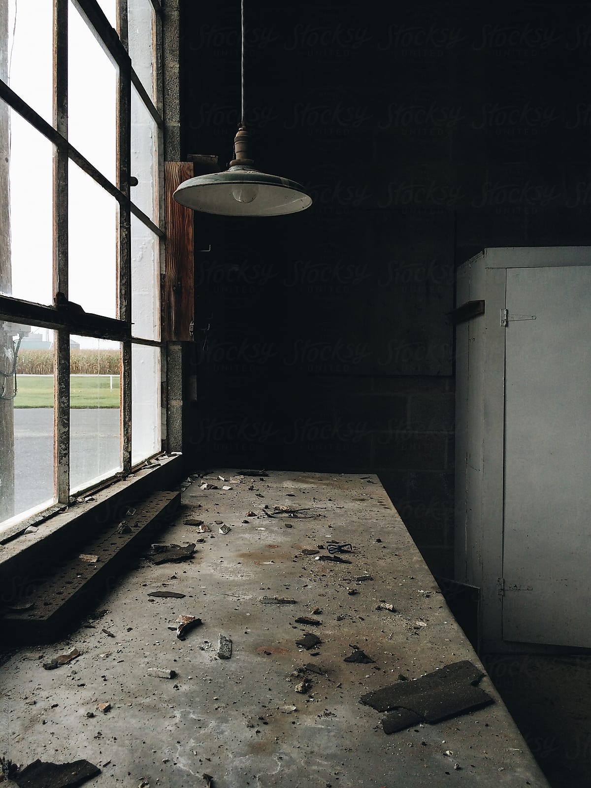 Interior photos of an old abandoned dirty empty garage