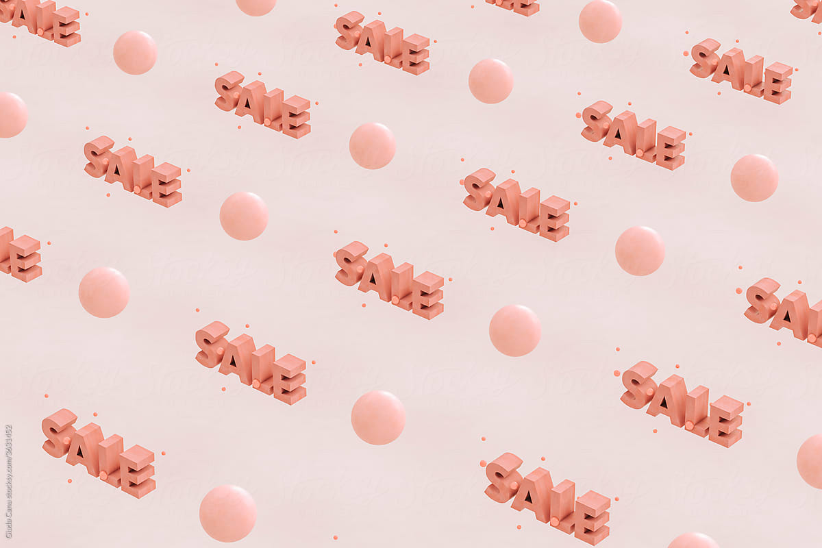 Pink Sale word  on pink background with pink spheres