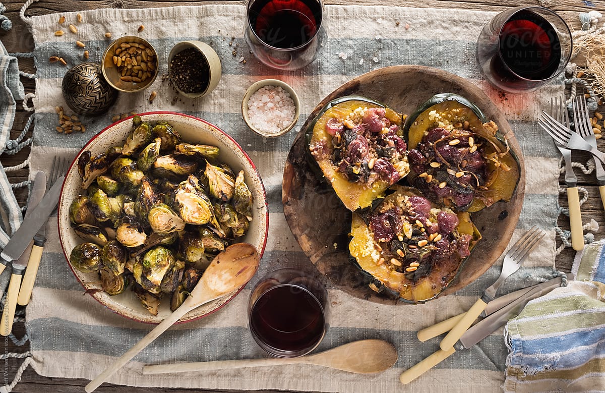 Grilled Brussels Sprouts and Stuffed Squash