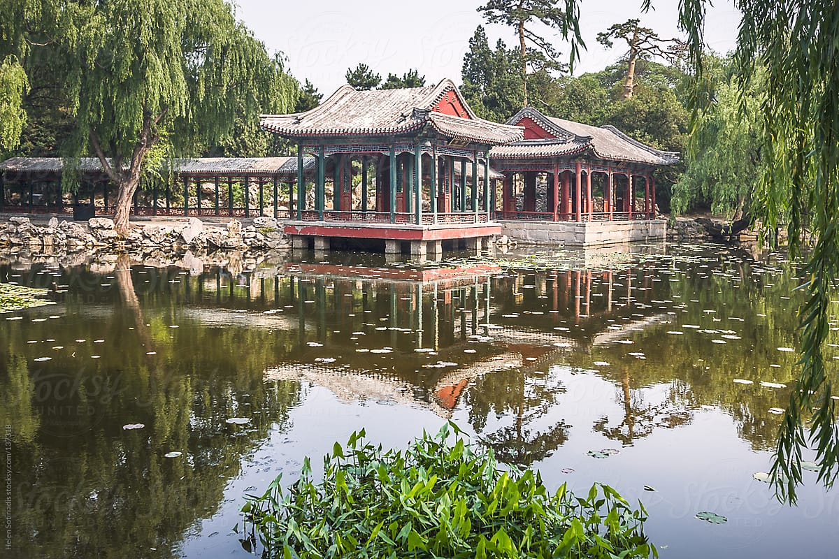 Pavilions over a Lake in Beijing, China