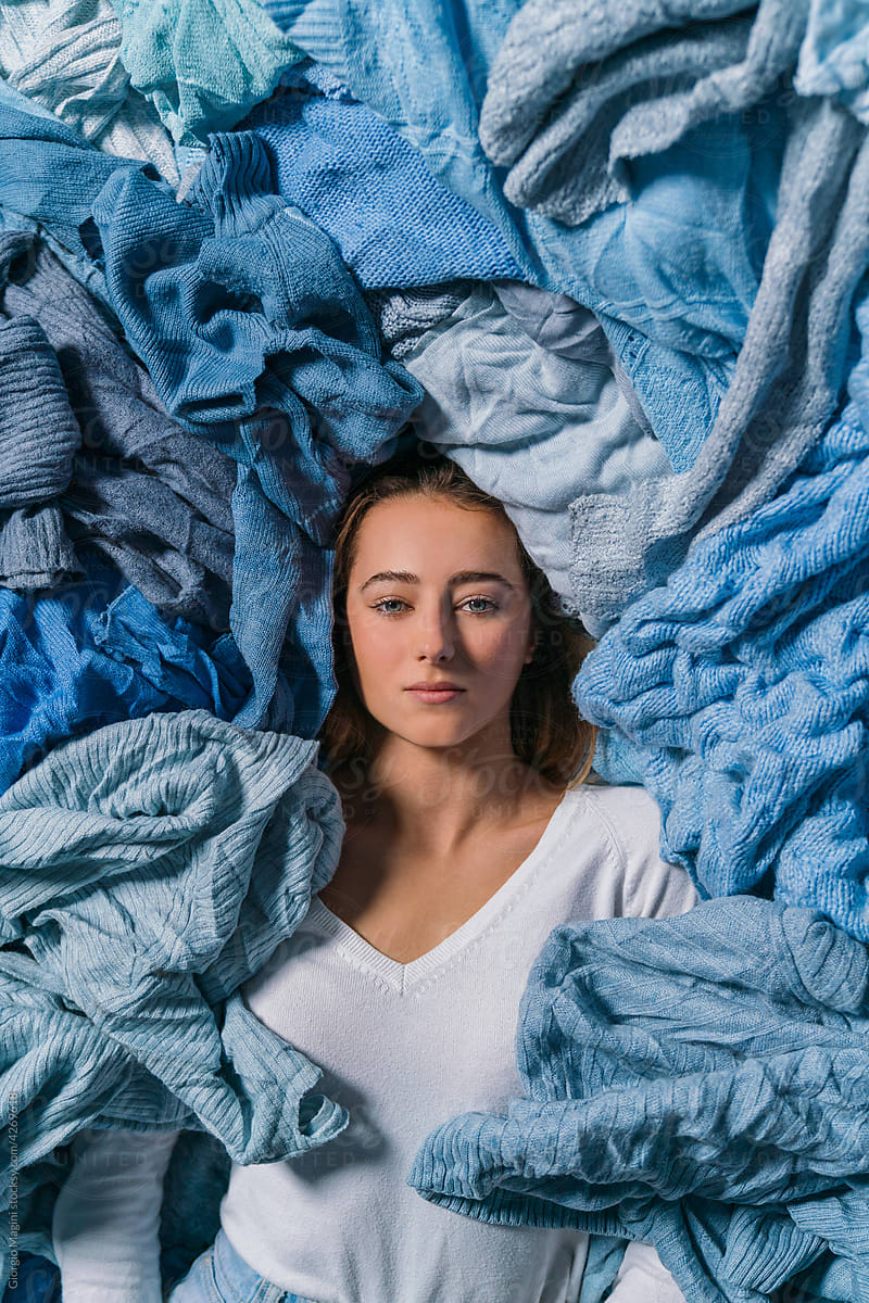 Beautiful Woman with Lots of Blue Used Clothes