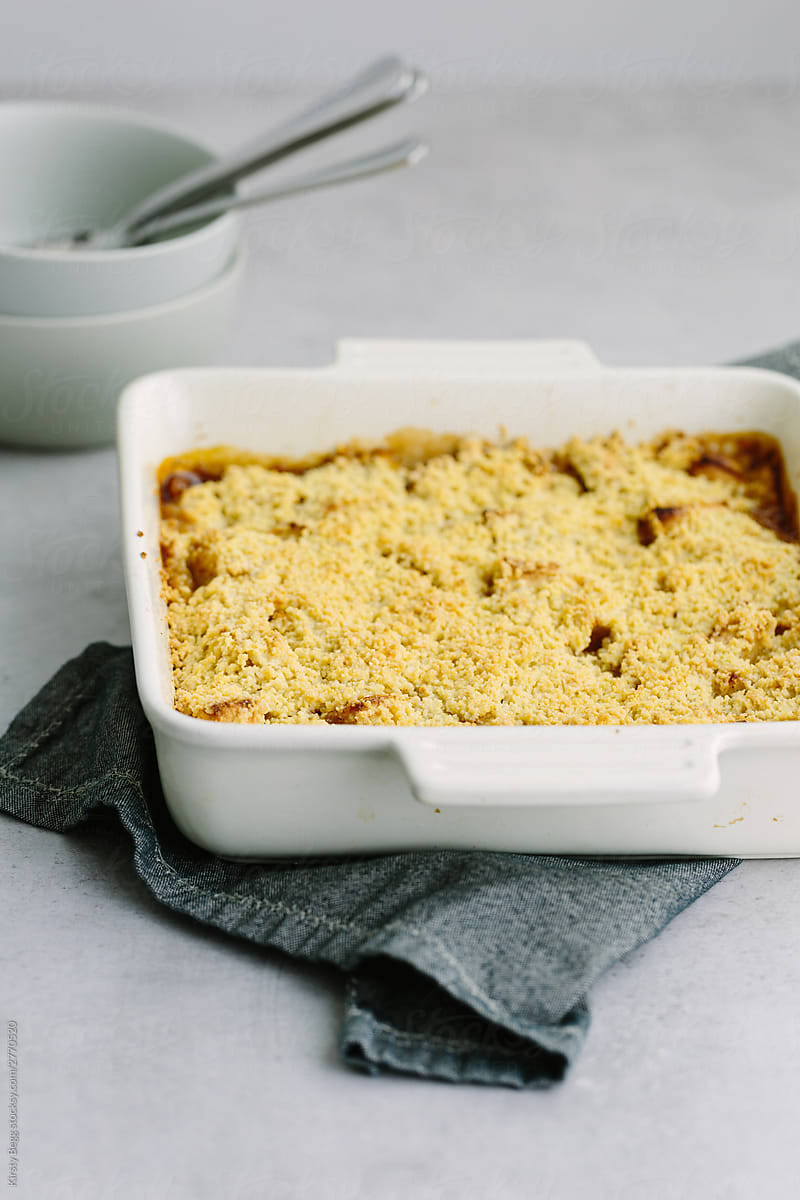Apple Crumble baked in cookware dish