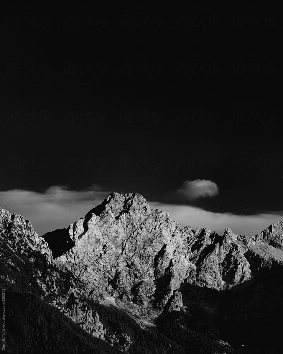 High Mountain Peak In Black And White.