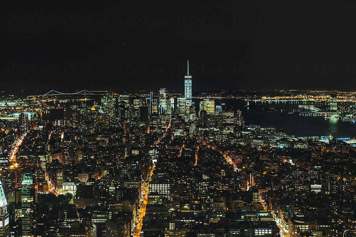 New York skyline at night from Empire State building.