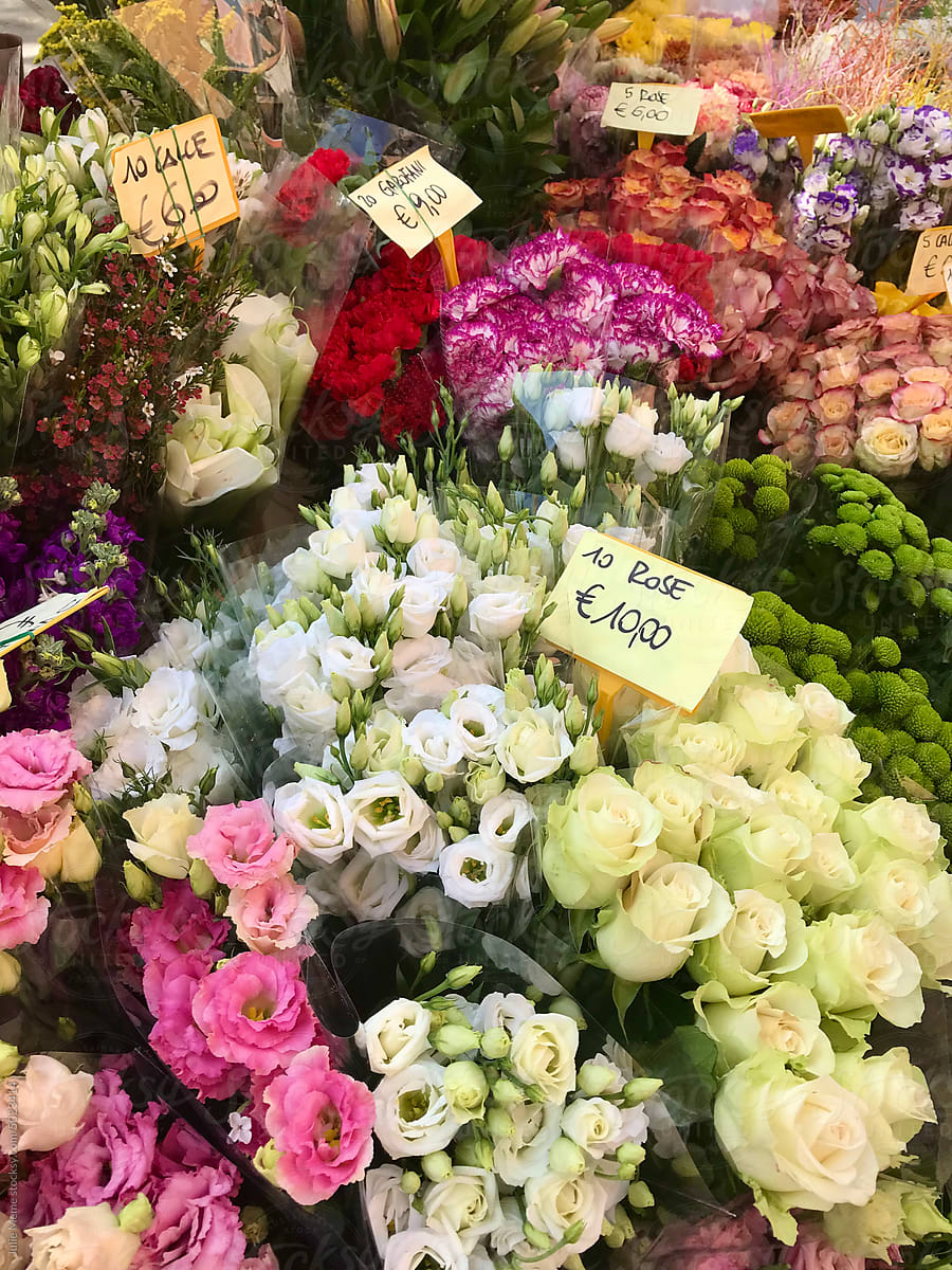 UGC, bright flower street market with prices