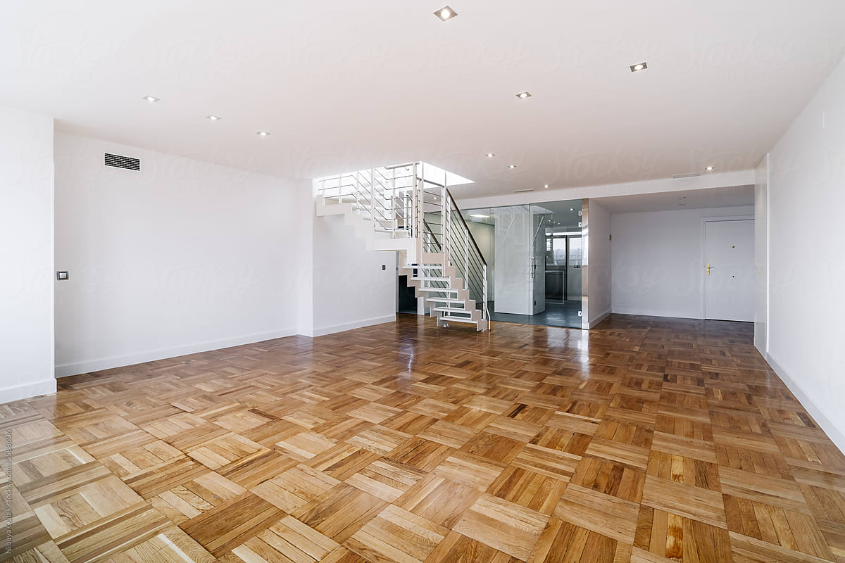 Interior of a modern empty duplex flat living room